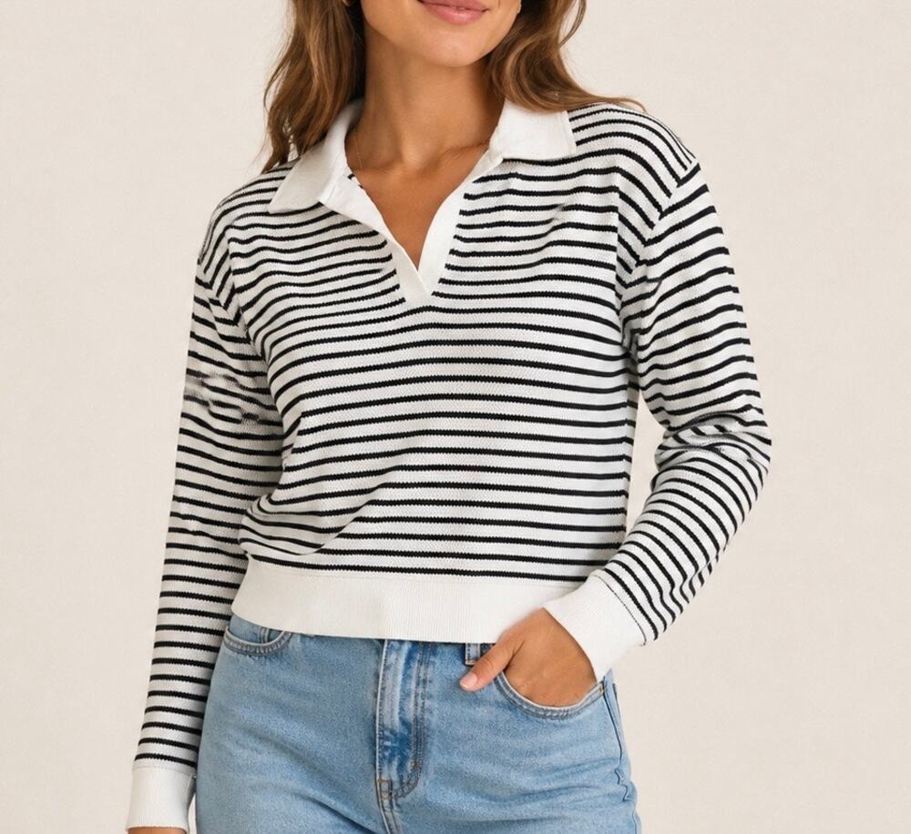 Thread & Supply Striped Collared Pullover Sweater Medium EUC